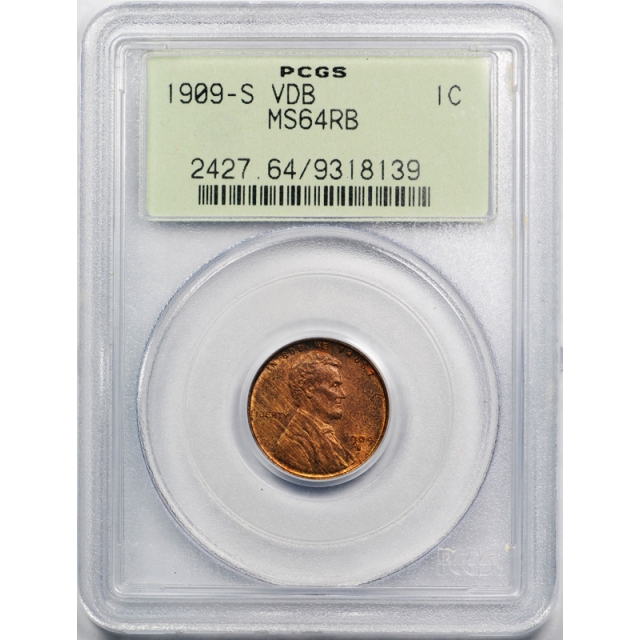 1909 S VDB 1C Lincoln Wheat Cent PCGS MS 64 RB Uncirculated OGH Key Date 
