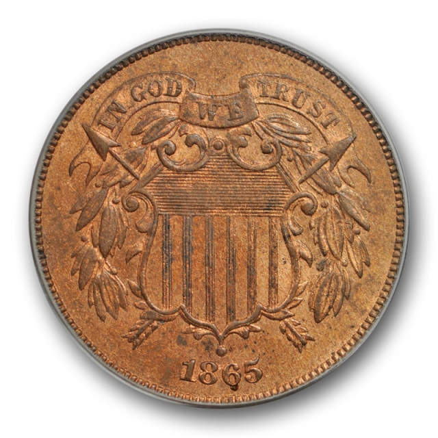 1865 2C Two Cent Piece PCGS MS 63 RB Uncirculated Fancy 5 OGH 