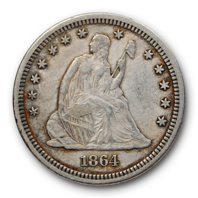 1864 25C Seated Liberty Quarter Extra Fine XF Philadelphia Mint P Tough Date 