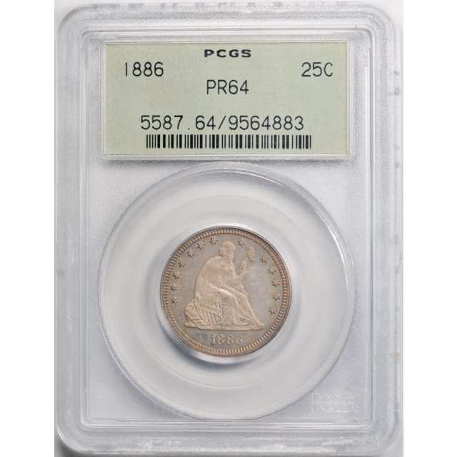 1886 25C Seated Liberty Quarter PCGS PR 64 Proof Key Date OGH Old Holder Toned ! 