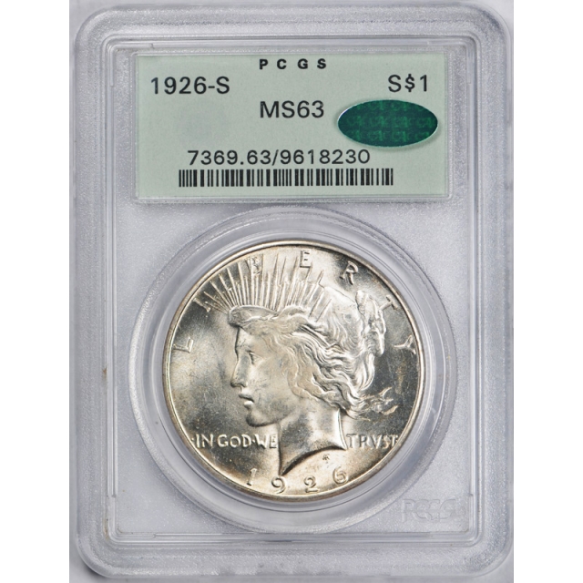 1926 S $1 Peace Dollar PCGS MS 63 Uncirculated OGH CAC Undergraded ! 