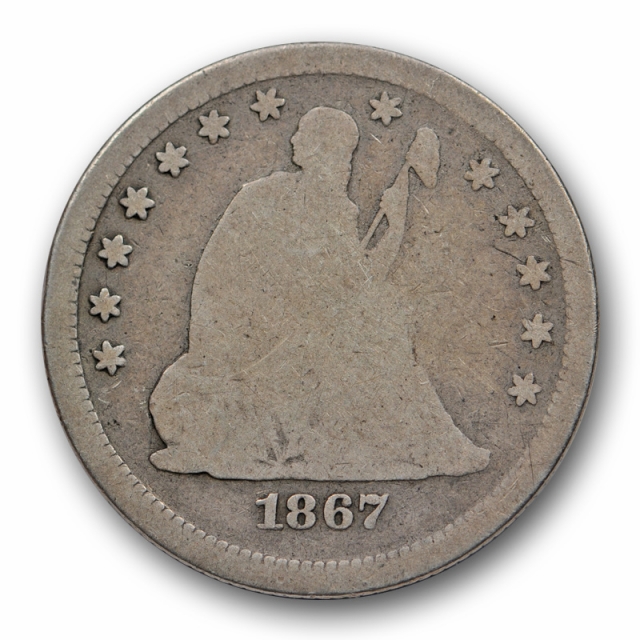 1867 25C Seated Liberty Quarter Good G Key Date Philadelphia P Mint Original  