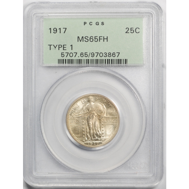 1917 25C Type One Standing Liberty Quarter PCGS MS 65 FH Full Head OGH Nice ! 