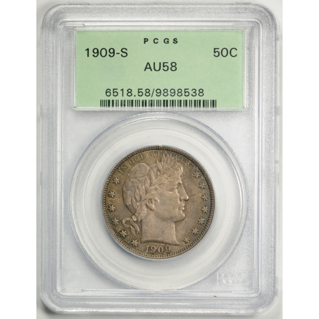 1909 S 50C Barber Half Dollar PCGS AU 58 About Uncirculated Tough ! OGH Old Holder