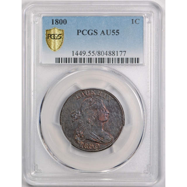 1800 1C Draped Bust Large Cent PCGS AU 55 About Uncirculated Sharp Strike 