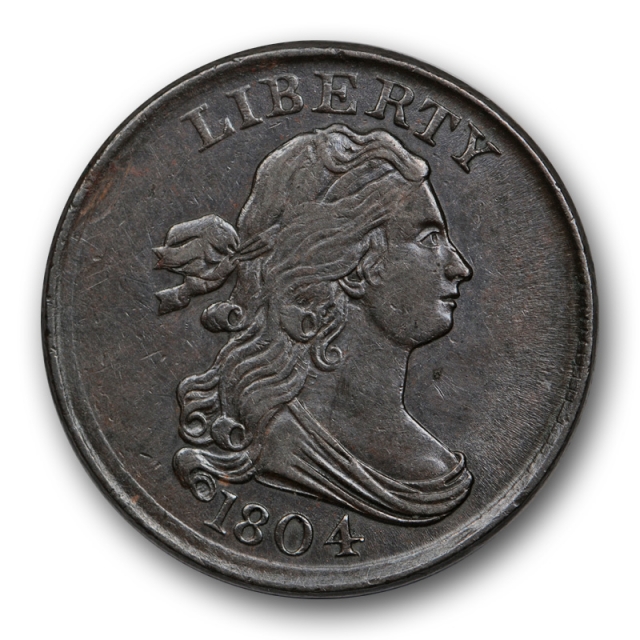 1804 1/2C Draped Bust Half Cent About Uncirculated AU + Plain 4, No Stems  