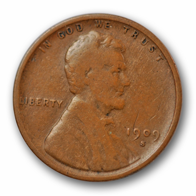 1909 S VDB 1C Lincoln Wheat Cent Fine F Key Date Original US Coin