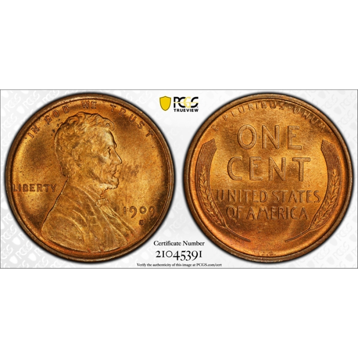 1909 S VDB 1C Lincoln Wheat Cent PCGS MS 64 RD Full Red Key Date Cert#