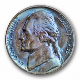 1963 5C Jefferson Nickel PCGS MS 65 Deep Blue / Purple Toned